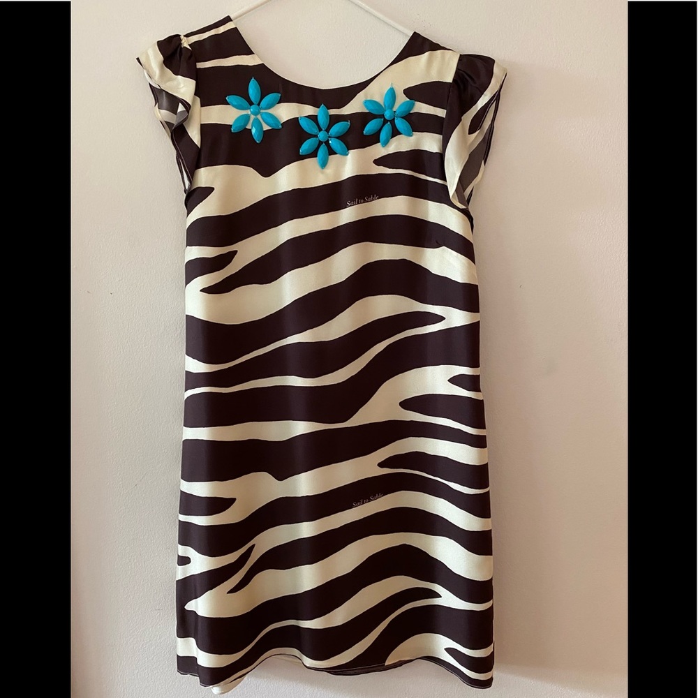 Sail to Sable Brown & Cream Dress with Turquoise Beaded Flowers